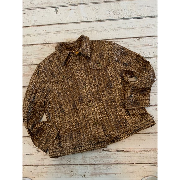 Ruby Rd. Jackets & Blazers - Ruby Rd Petite 12P Brown Snakeskin Sequin Button Front Jacket Stretch  Jacket